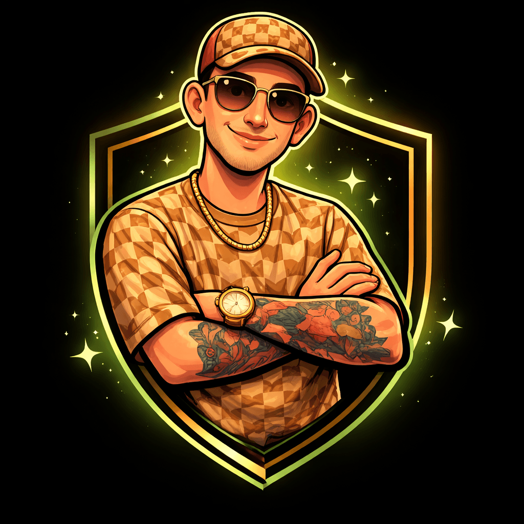Caricatura de Jolex con su sombrero de cuadros y joyas doradas
